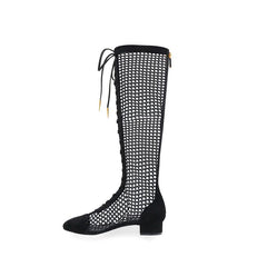 Lace Up Knee High Mesh Summer Boots