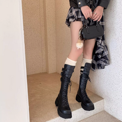 Buckled Lace Up Ankle Boots