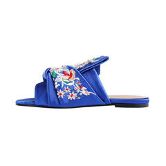 Embroidery Knotted Leather Slipper Slides