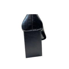 Square Toe Leather Mid Heel Pumps