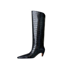 Kitten Heel Leather Knee High Boots