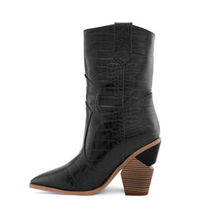 culptured Heel Western Cowboy Ankle Boots