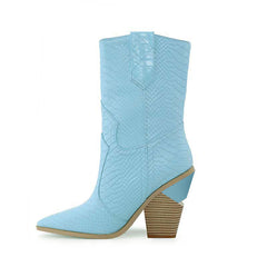 culptured Heel Western Cowboy Ankle Boots