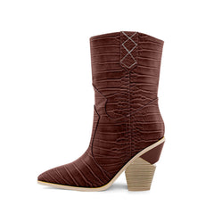 culptured Heel Western Cowboy Ankle Boots