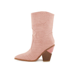 culptured Heel Western Cowboy Ankle Boots