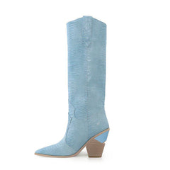 culptured Heel Western Cowboy Knee High Boots
