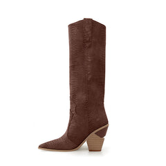 culptured Heel Western Cowboy Knee High Boots