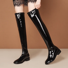 Patent Leather Flat Knee High Boots