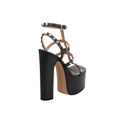 Studded Block Heel Platform Sandals