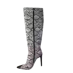 Printed Knee High Heel High Boots