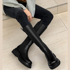 Platform Leather Knee High Boots