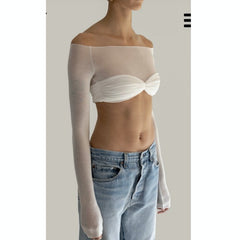 Off-Shoulder See-Through Cropped Top