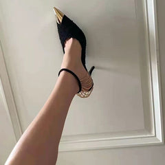 Metal Plated Chain Embellished Mid Heel Sandals -