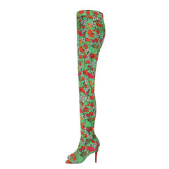 Printed Pointed Toe High Heel Boots
