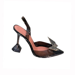 Diamante Butterfly PVC Mid Heel Sandals - 7cm