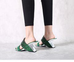 Printed Leather Mules Sandals