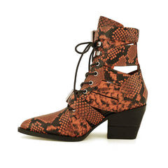 Printed Cut Out Biker Ankle Western Cowboy Boots