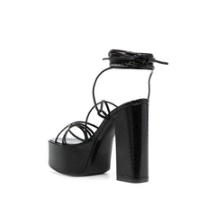 Lace Up Leather High Heel Platform Sandals