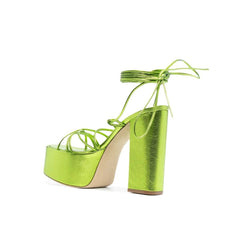 Lace Up Leather High Heel Platform Sandals