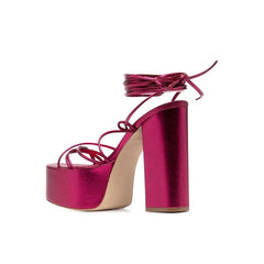 Lace Up Leather High Heel Platform Sandals