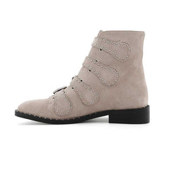 Studded Buckled Biker Ankle Boots