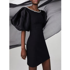 Puff Sleeves Mini Evening Dress Gown