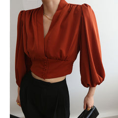 Puff Sleeves Cropped Shirt