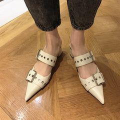Buckled Block Heel Mules Sandals