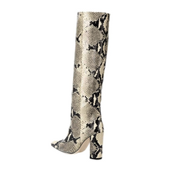 Printed Leather Knee High Boots