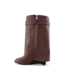 Leather Wedged Heel Ankle Boots