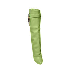 Lock Detailed Leather Wedged Heel Knee High Boots