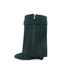 Lock Detailed Suede Wedged Heel Ankle Boots