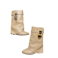 Lock Detailed Wedged Heel Ankle Boots