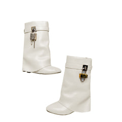 Lock Detailed Wedged Heel Ankle Boots