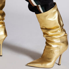 Stiletto Heel Leather Slouchy Ankle Boots