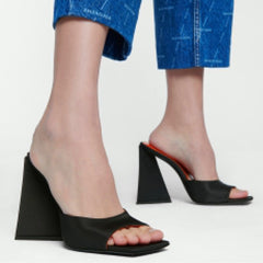 Block Heel Satin Mules Sandals