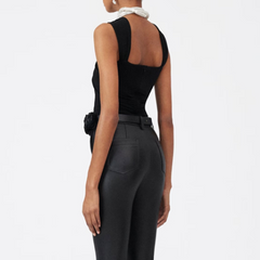 Flower Embellished Cut Out Bodysuit