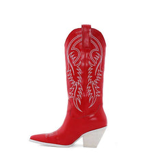 Embroidery Leather Knee High Western Cowboy Boots