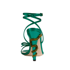 Snake Embellished Ankle Strap High Heel Sandals
