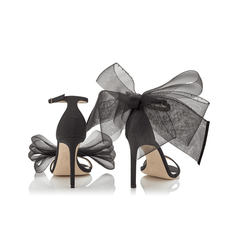 Asymmetric Bow Embellished Satin High Heel Sandals