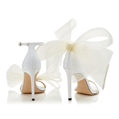 Asymmetric Bow Embellished Satin High Heel Sandals