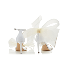 Asymmetric Bow Embellished Satin Mid Heel Sandals