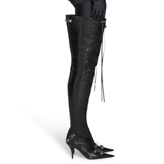 Studded And Buckled Leather Over The Knee Boots -
