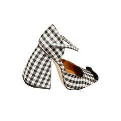 Checkered Plaid Block Heel Sandals