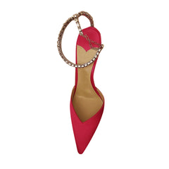 Ankle Diamante Satin Mid Heel Sandals - 8cm