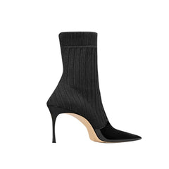 Knit And Patent Leather Ankle Boots - 6cm