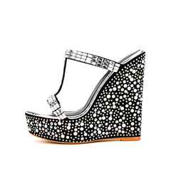 Diamante Wedged Heel Mules Sandals