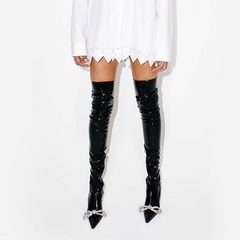 Diamante Bow Over The Knee Boots