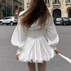 Puff Sleeves V Neck Mini Dress