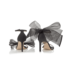 Asymmetric Bow Embellished Satin Mid Heel Sandals